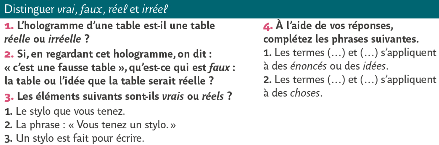 Distinguer vrai, faux, réel et irréel